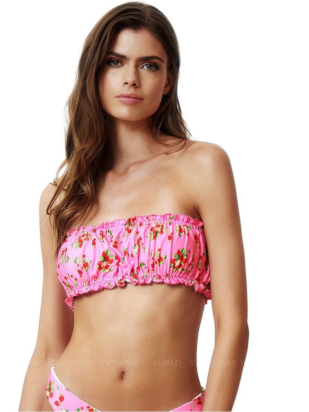 NWT PQ Swim Remi Ruched Bandeau Bikini Top Strawberry customizable